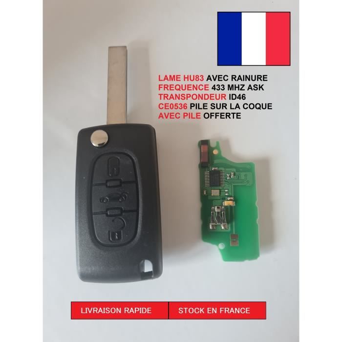 Clé télécommande 3 bouton ID46 CE0536 ASK 207 307 308 Partner Berlingo Expert C3