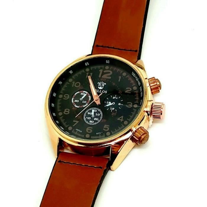 Montre Homme Bracelet Marron Sport Rond Cuir Cuivré Bracelet Daim