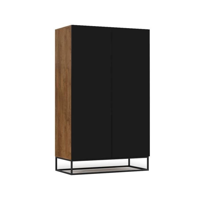 Roman - armoire - bois et noir - 120x200 cm - Bois / Noir