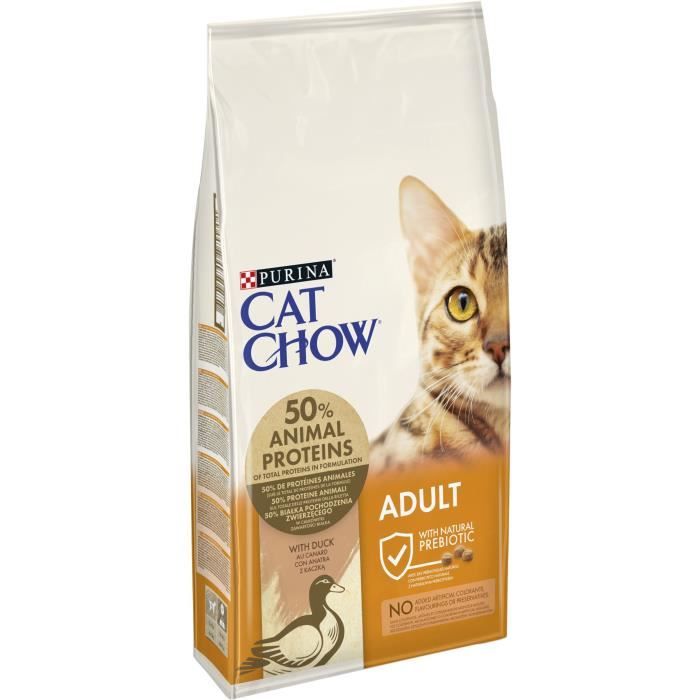PURINA CAT CHOW Croquettes - Avec NaturiumTM - Riche en canard - Pour chat adulte - 10 kg