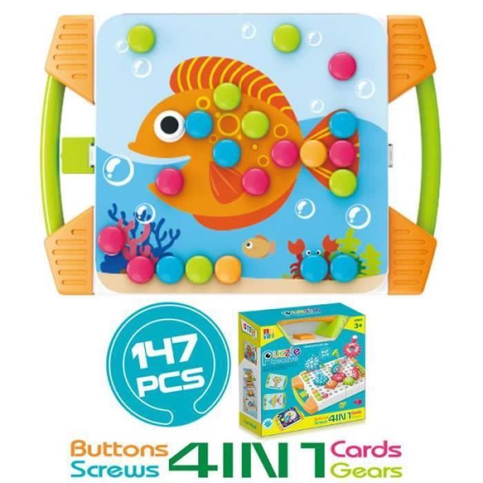 Jeu De Mosaïque 3D Pour Enfants Dès 3 Ans – 240 Perles Champignons Et 10 Cartes – Tableau 23x23 Cm – Motricité Fine Et Créativité – Bois Et ABS Sûrs