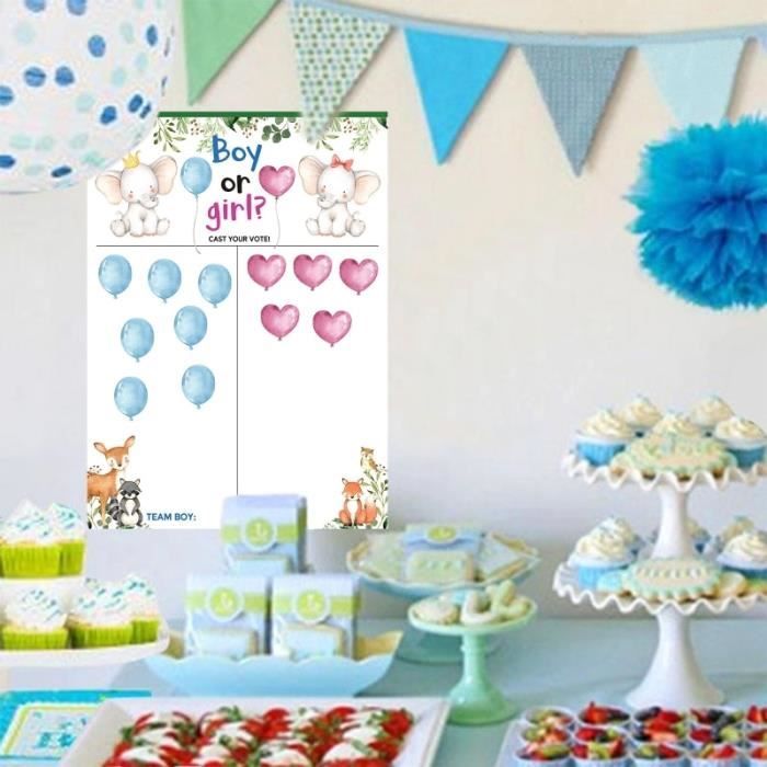 Lot de 24 badges révélés du sexe et 2 écharpes de fête prénatale - Décoration de l'équipe garçon - Bouton de révélation de genre - Décoration de fête de bienvenue pour bébé