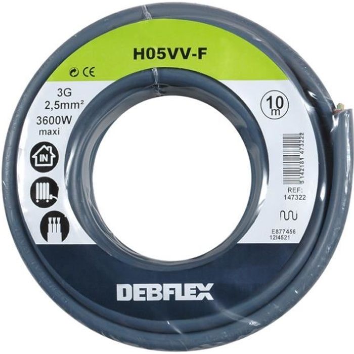 CABLE FILS DE BRANCHEMENT 10 MM² EMBOUTS LONGUEUR 80 CM