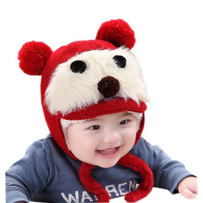 Bonnet Tricot Bebe Cache Oreilles Animation Ourson Rouge Chaud Hiver Rouge Achat Vente Bonnet Cagoule Soldes Cdiscount