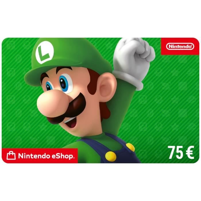 Carte cadeau numérique de 75€ à utiliser sur le Nintendo eShop