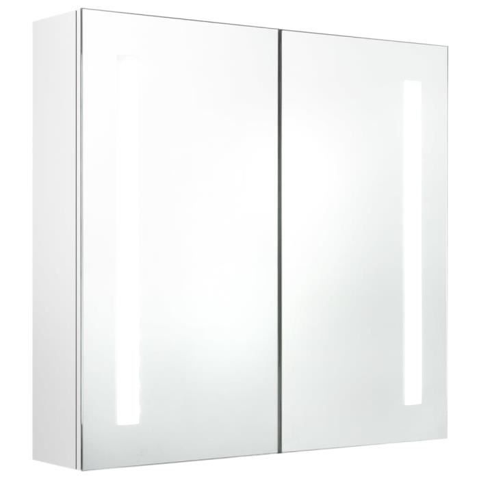 Armoire de salle de bain - GENERIQUE - Miroir LED - Blanc brillant - 62x14x60cm - 3 étagères