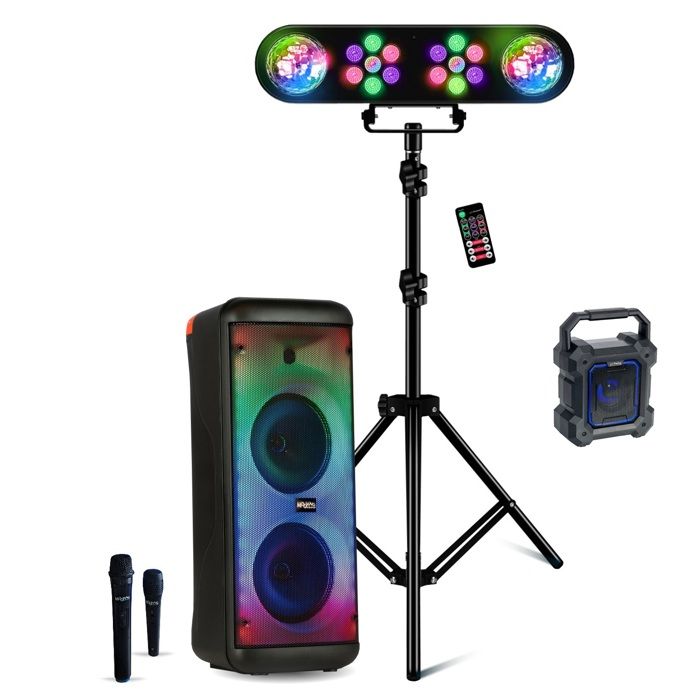 Enceinte Portable Mooving Electro-Sound 600W Avec Micros - Bluetooth, Karaoké, Lumière LED, Batterie, Pack Party