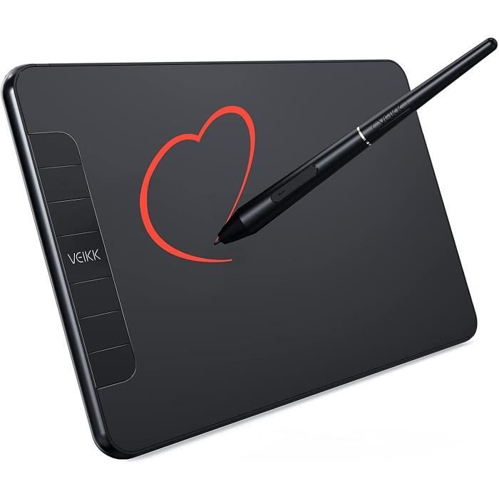 Tablette Graphique VEIKK VK1060PRO V2 - 10x6 Pouces, Stylet Sans Batterie, 8192 Niveaux Pression - Compatible Windows, Mac, Linux, Android