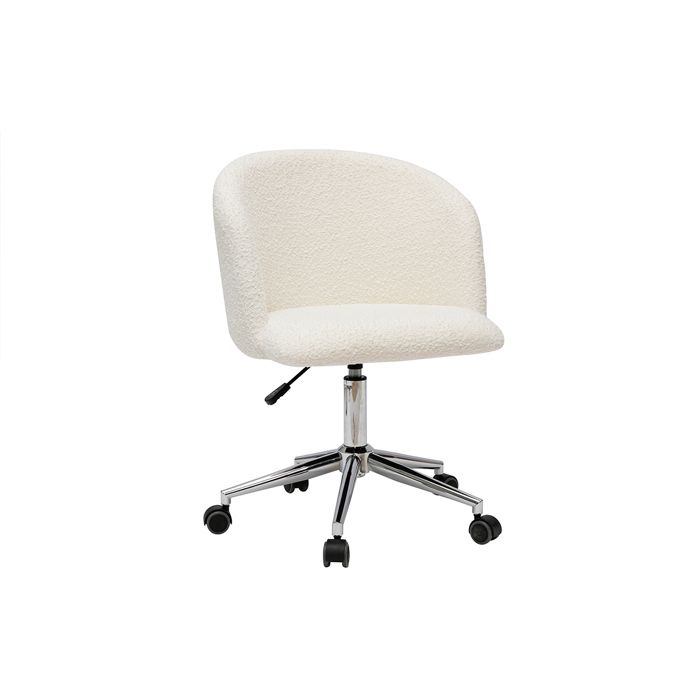 fauteuil de bureau en tissu effet laine bouclée - miliboo - vanity - blanc - a roulettes - réglable en hauteur