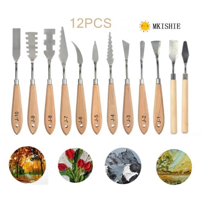 12 PCS Couteau à palette pour peinture ,en Acier Inoxydable Couteau spatule  de Peinture à l'huile, Manche en Bois - Cdiscount Beaux-Arts et Loisirs  créatifs