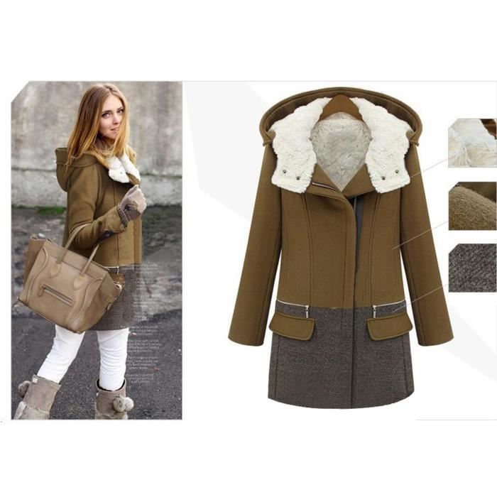 Manteau femme à capuche cachemire des Agneau en laine zipper d'hiver Zipper  avec poche Grande Taille Marron - Cdiscount Prêt-à-Porter