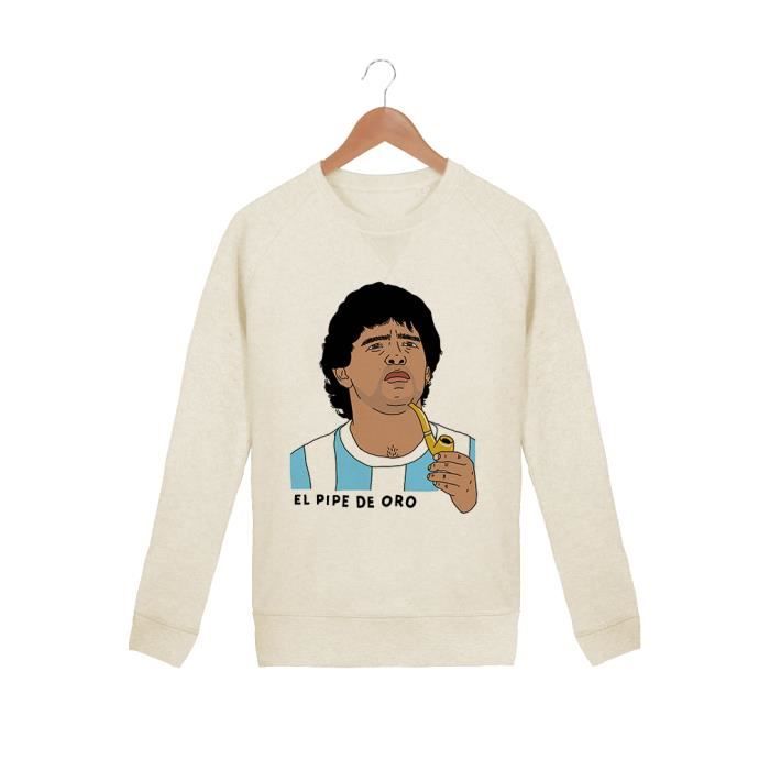Sweat Homme Foot El Pipe De Oro Maradona Creme L Coton 100 Bio Imprime En France Pull Homme Football Cadeau Anniversaire Creme Cdiscount Pret A Porter