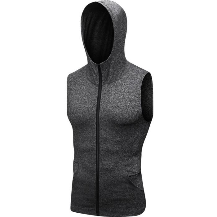 Veste de Sport Sans Manches Homme Gilet Zippé à Capuche Fitness  Entraînement Séchage Rapide Gris Foncé - Cdiscount Prêt-à-Porter