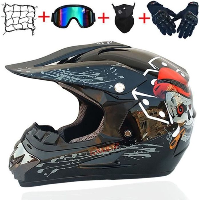 Casque Moto Cross Et Enduro Adulte Motocross Casque Course avec Filet Lunettes Gants Masque Homme Femme Noir brillant squelette Cdiscount Auto