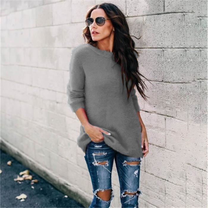 Tricot Pull Femme Doux Pullover Chic Manches Longues Rond Col