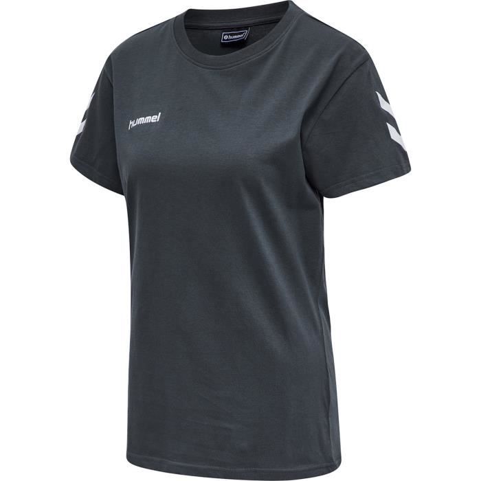 T-shirt femme Hummel Hmlgo - noir - Multisport - Coton doux - Chevrons sur les manches - Subtil logo imprimé