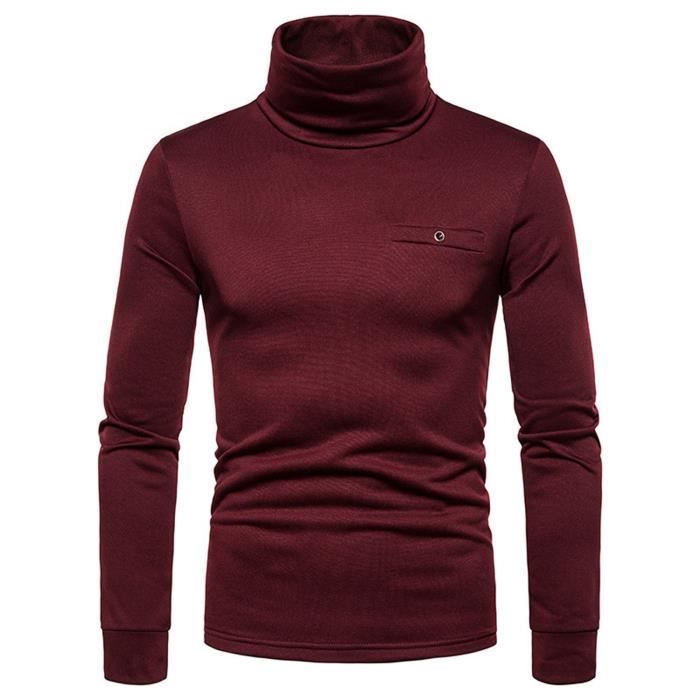 Chemisier à col roulé et manches longues pour hommes, couleur unie ...