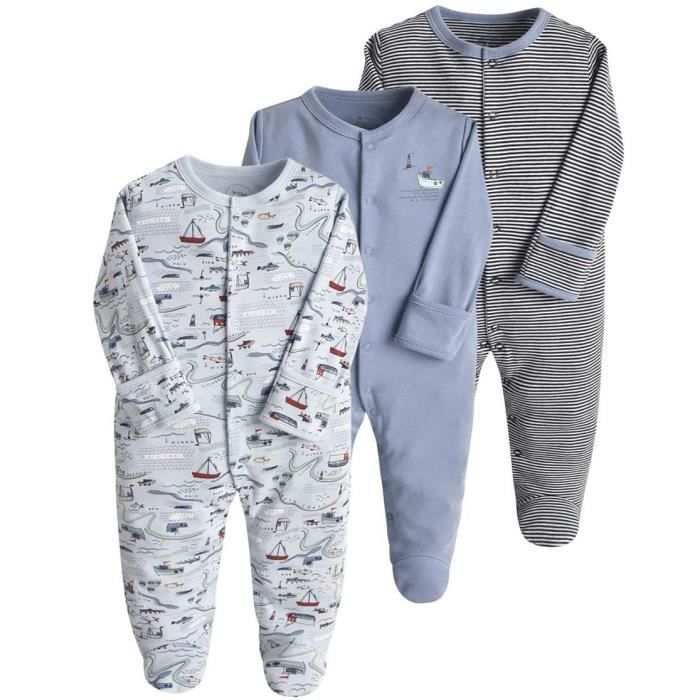 Pyjama pour Bébé Lot de 3 - Combinaison en Coton Garçon Fille Grenouillères  Manche Longues Barborteuses pour Garçons Gris - Cdiscount Prêt-à-Porter