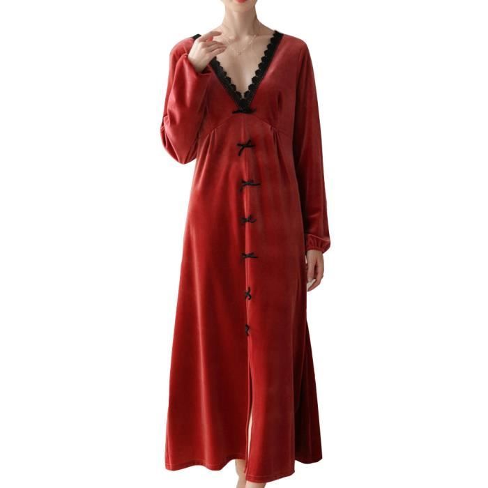 Femme Robe de Chambre Ample Vintage Princesse Hiver Velours Chaud Doux