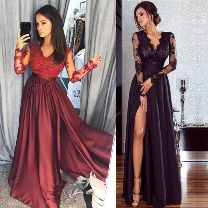 Robe de soiree sexy en dentelle profonde V Rouge Rouge Cdiscount Pret a Porter