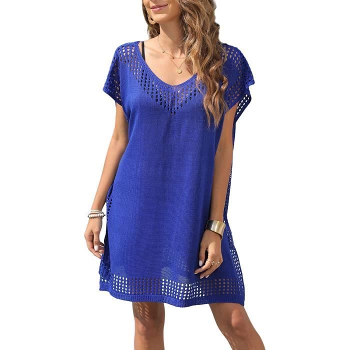 Robe De Plage Femme Cover-Up Crochet - Tunique Bikini à Pompons - Style Bohème
