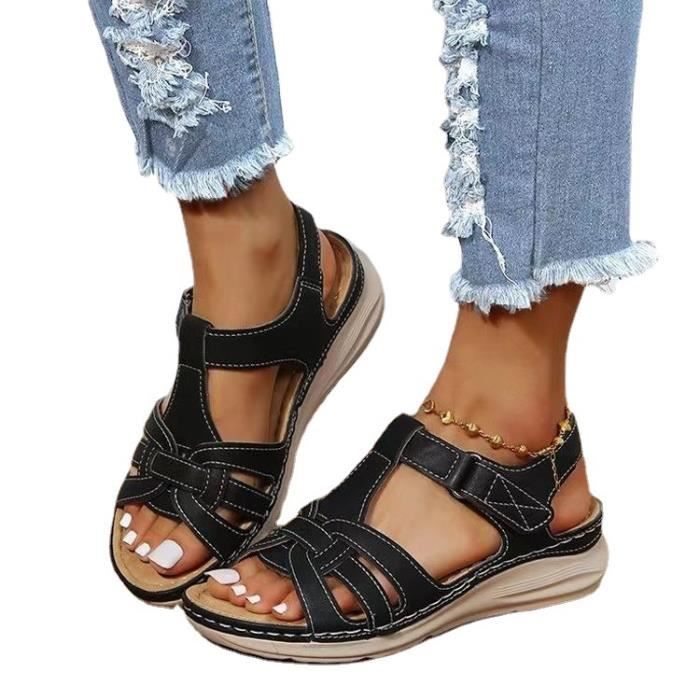 Sandales Orthopédiques Femme été - Talon Compensé, Bout Ouvert, Antidérapantes, Confort Marche Et Plage - 11