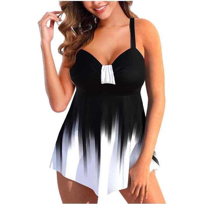 Tankini Femme 2 Pièces - Maillot De Bain Taille Haute Ventre Plat Avec Short Et Dentelle - Idéal Pour L'Été