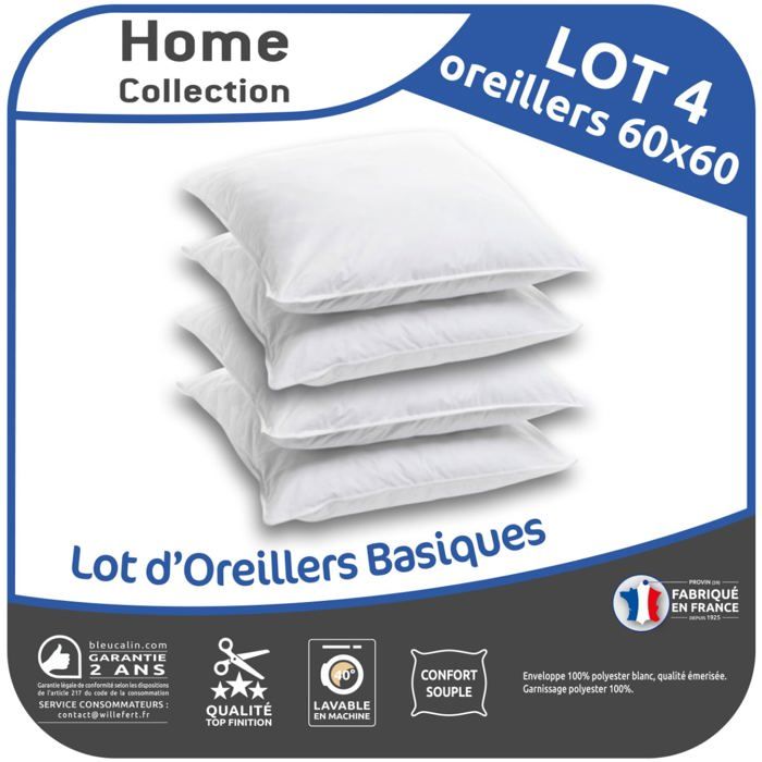 HOME COLLECTION Lot de 4 Oreillers Moelleux Economique 60x60cm - Blanc