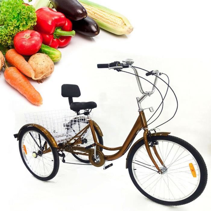 Tricycle Adulte 24 Pouces - 6 Vitesses - Avec Panier Et Lumière - Cadre Aluminium - Charge Max 120 Kg - Neuf