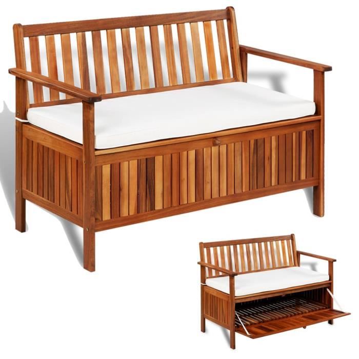 Banc De Rangement Pouf Coffre De Rangement De Jardin Bois D Acacia