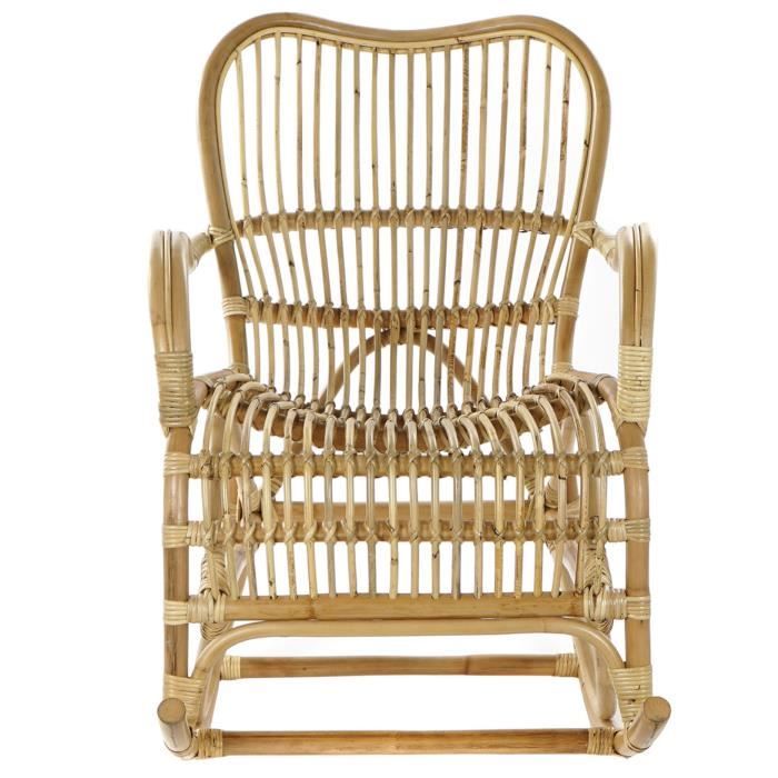 fauteuil à bascule en bois de rotin coloris naturel - longueur 62  x profondeur 94 x hauteur  93 cm