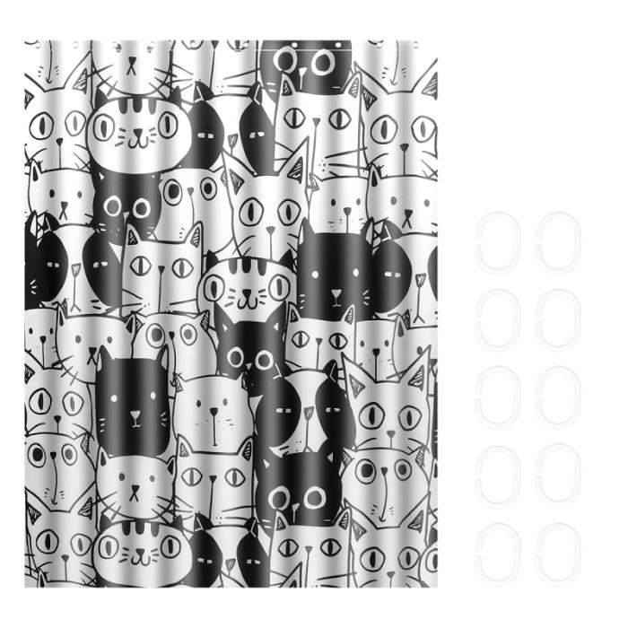 1pc Motif De Chat Noir Blanc Dessin Anime Rideau De Bain Impermeable Ponge Rideau Double Rideaux Cdiscount Maison