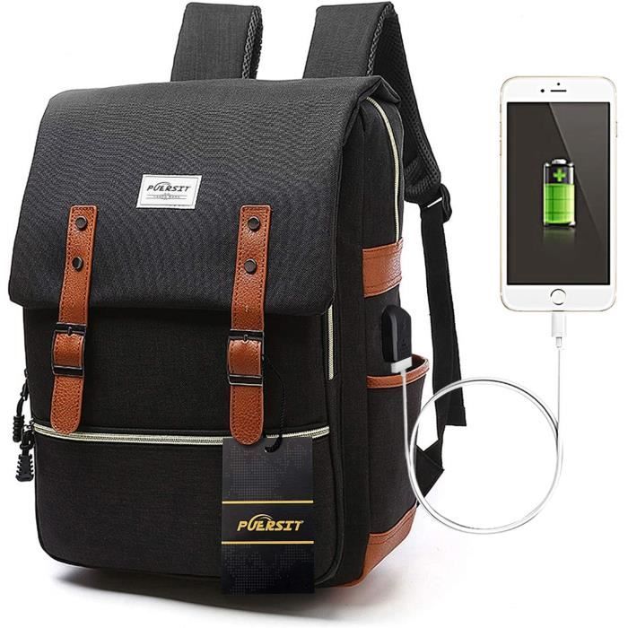 Sac à Dos Ordinateur Portable 15 Pouces Femme et Homme,Puersit College pour  Loisirs Scolaire Sac À Dos avec USB Port De Charge - Cdiscount Bagagerie -  Maroquinerie