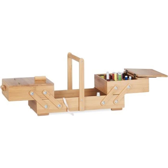 Relaxdays Boîte à Ouvrage Bambou XL Coffret Couture Sans Contenu Escalier Cases Casiers Couvercle 24,5x44x21,5cm Nature