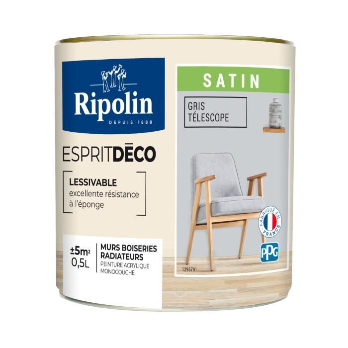 RIPOLIN Peinture murale Esprit déco multi-supports - 0,5 L - Gris Télescope