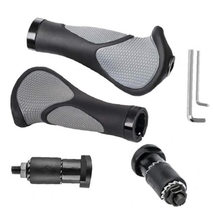 Lot 2 Poignées Vélo Ergonomiques – Caoutchouc Souple Antidérapant 22mm – Pour VTT, Ville, Scooter
