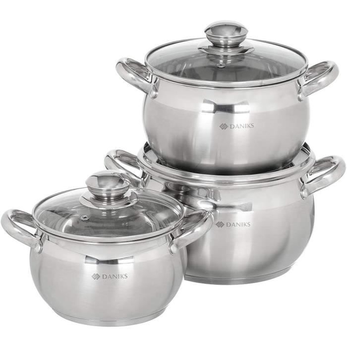 Daniks - Marmite Inox 20 Cm 3,9L | Pour Induction | Couvercle Verre Et Échelle De Mesure | Faitout Polyvalent
