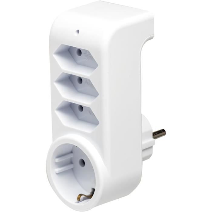 7430090 lot de 3 prises multiprises avec fiche plate blanc 1,4 m[A161