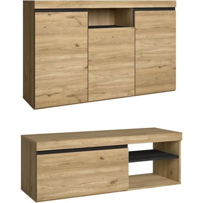 Skraut Home - Set Naturale salle à manger meuble auxilier buffet-meuble TV 120cm chêne noir nordique Skraut Home - Set Naturale salle à manger meuble auxilier buffet-meuble TV 120cm chêne noir nordique