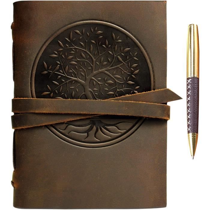 Carnet de Notes Cuir Véritable Journal Arbre De Vie En Relief A5 Carnet de Voyage à La Main