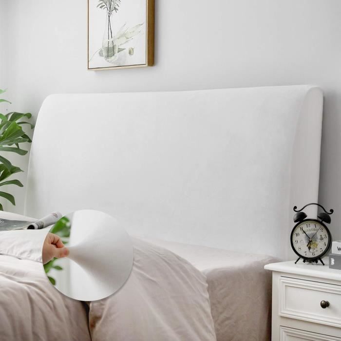 Housse De Tête De Lit Extensible DUJUIKE - Tissu Jacquard Lait Blanc - 150-170cm - Protection Anti-poussière