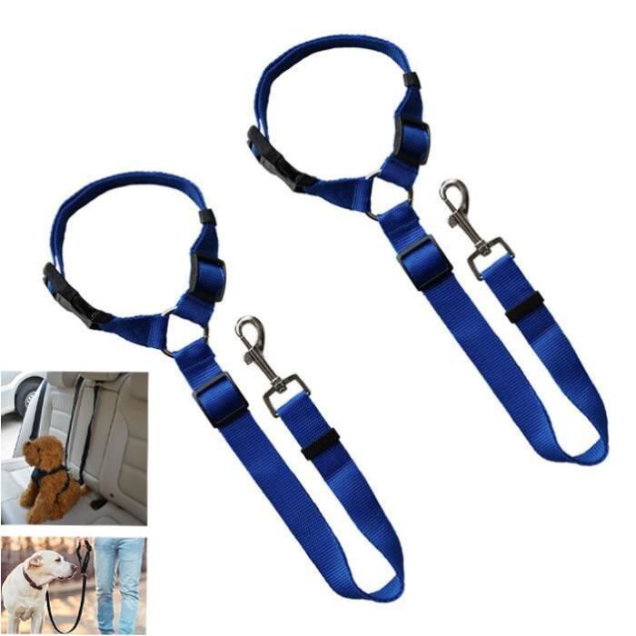 Comparer les prix de Lot de 2 sangles de ceinture de sécurité de voiture pour chien Réglables Harnais pour ceinture de sécurité pour voyager Bleu