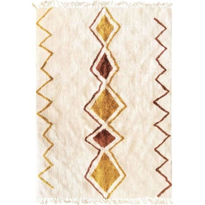 LURON - Tapis esprit berbère écru naturel ocre terre de sienne 120x170