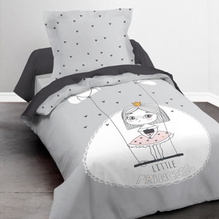 Housse de couette 140x200 cm + 1 Taie d'oreiller 63x63 cm 100% coton - 57 fils-cm² Little Princess
