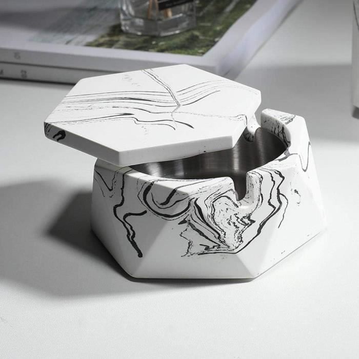 Cendrier En Céramique Avec Couvercle Coupe-vent - Design Rétro Bleu Clair - Pour Intérieur Et Extérieur - 11x8 Cm - Avec Bol D'eau Intégré
