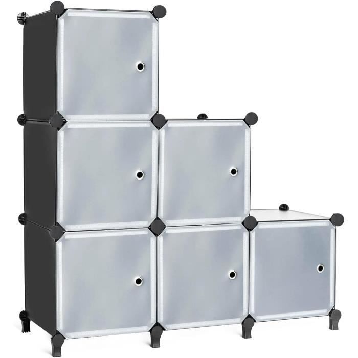 Cube Rangement Modulaire AWTATOS Avec Portes - Étagère Empilable 6 Cubes Noir