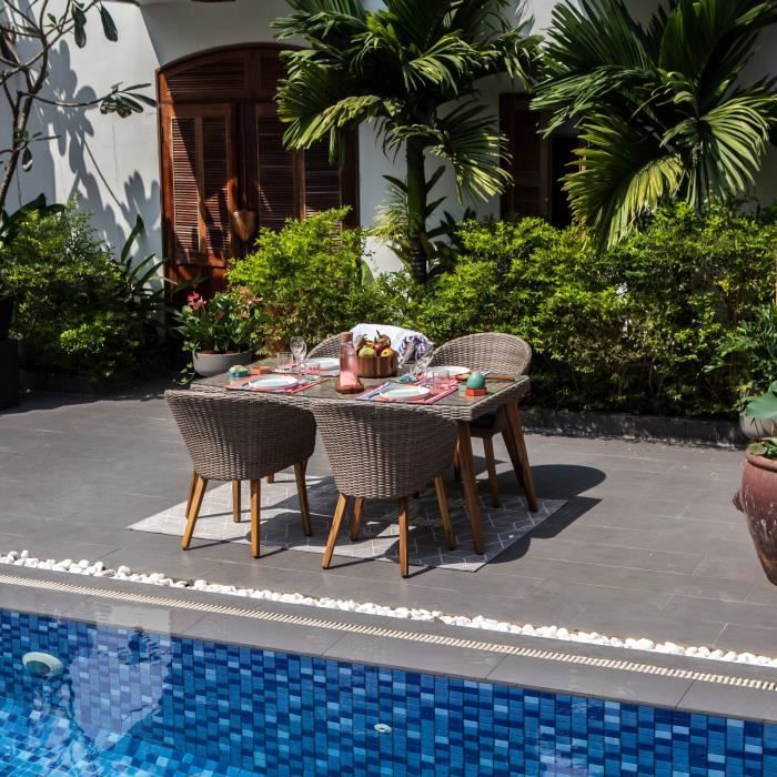 Ensemble Repas De Jardin 4 Personnes Table 160x90 4 Fauteuils