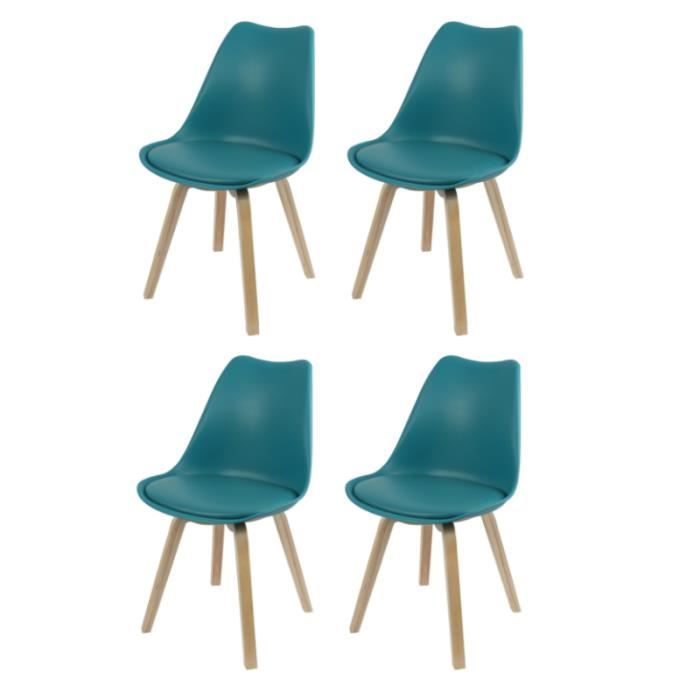 chaises - lot de 4 chaises scandinave "emy" - bleu canard - l 45 x p 58 x h 82 cm