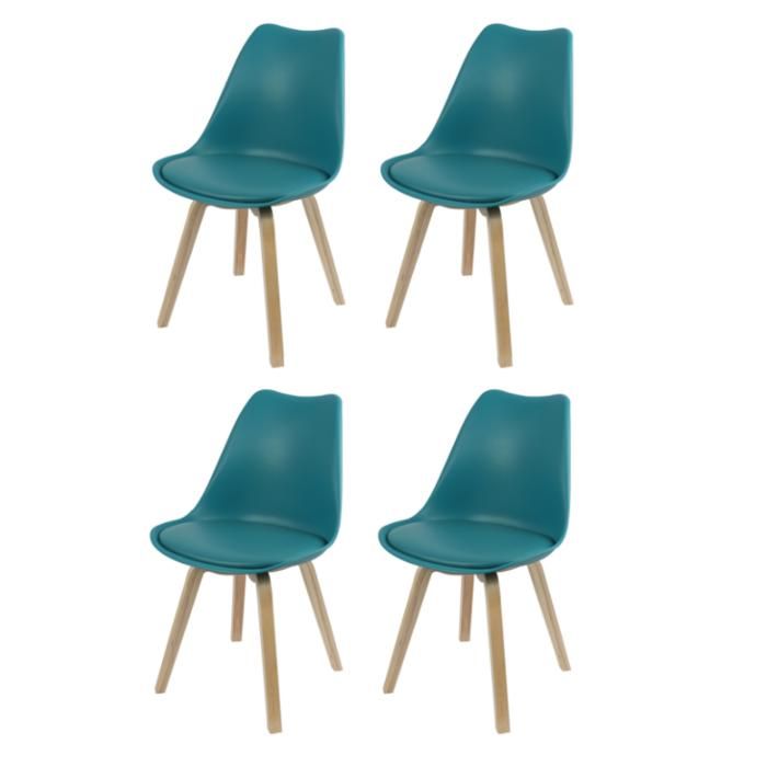 Lot de 4 chaises scandinave Emy - Bleu canard - L 45 x P 58 x H 82 cm