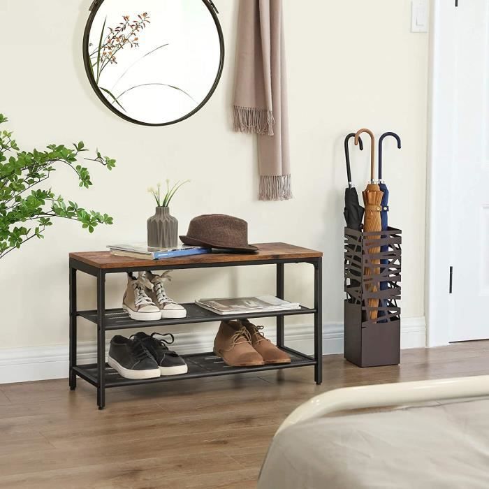 meuble à chaussures vasagle - style vintage - armature métallique - 80 x 30 x 44,5 cm - brun rustique